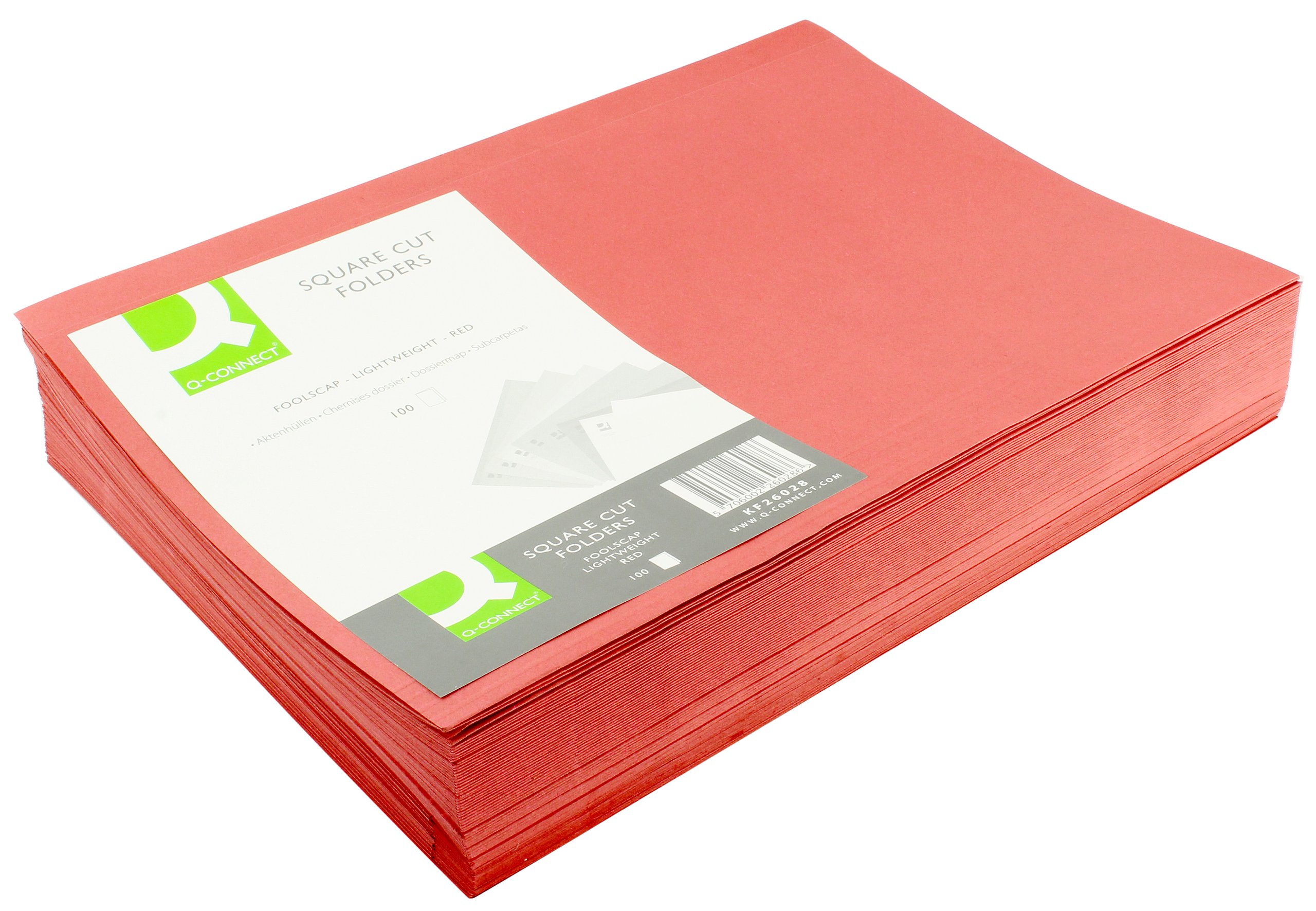 Q-ConnectSquare Cut Folder Lightweight 180gsm Foolscap Red (Pack of 100)