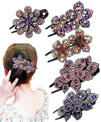5 piezas de pinzas para el cabello con diamantes de imitación de doble flor, accesorios para el cabello largo para mujeres, abrazadera decorativa