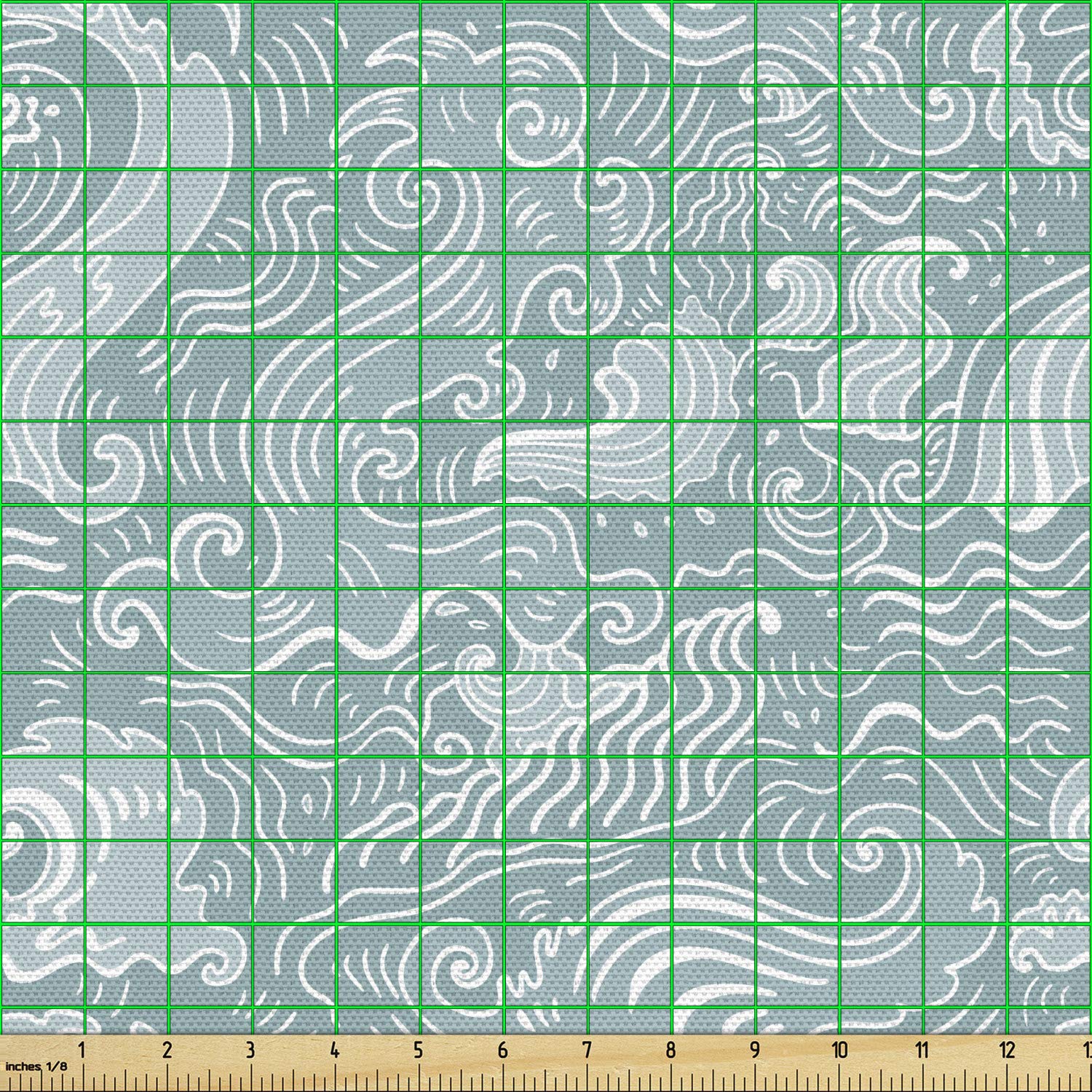 Ambesonne Abstract Fabric by The Yard, Funky Sea Waves Print Drawn by Hand Seascape Demonstration, Decorative Fabric for Upholstery and Home Accents, Teal Blue - Image 2