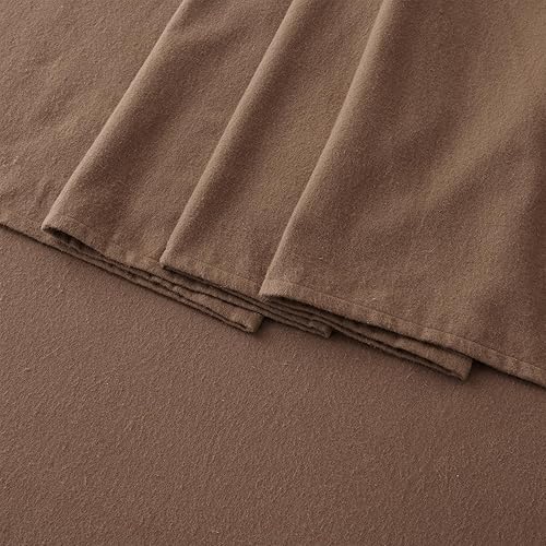 Miniatura 7 de Great Bay Home Juego de sábanas de franela de invierno de 3 piezas, 100% algodón turco, tamaño individual, color gris pardo  Sábanas y fundas de