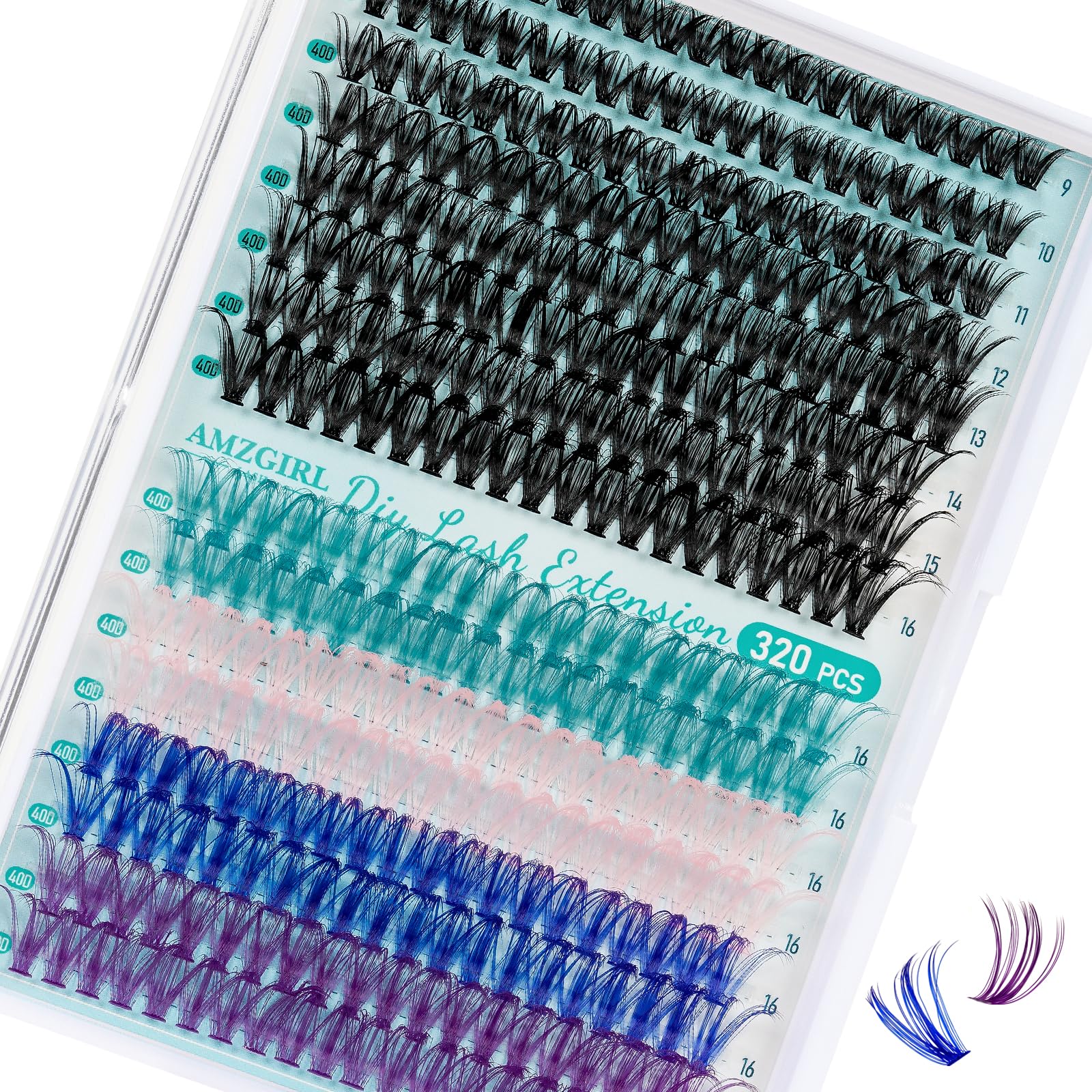 Ciglia individuali, ciglia a grappolo D Ciglia a grappolo individuali 320Pcs Extension ciglia, ciglia morbide, ciglia individuali DIY Eyelash Extension Ciglia a grappolo per l'applicazione a casa.
