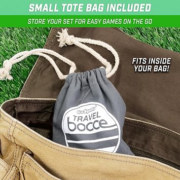 GoSports Mini Travel Size Bocce Game Set with 8 Balls, Pallino, Tote Bag and Measuring Rope - Choose Your Size
