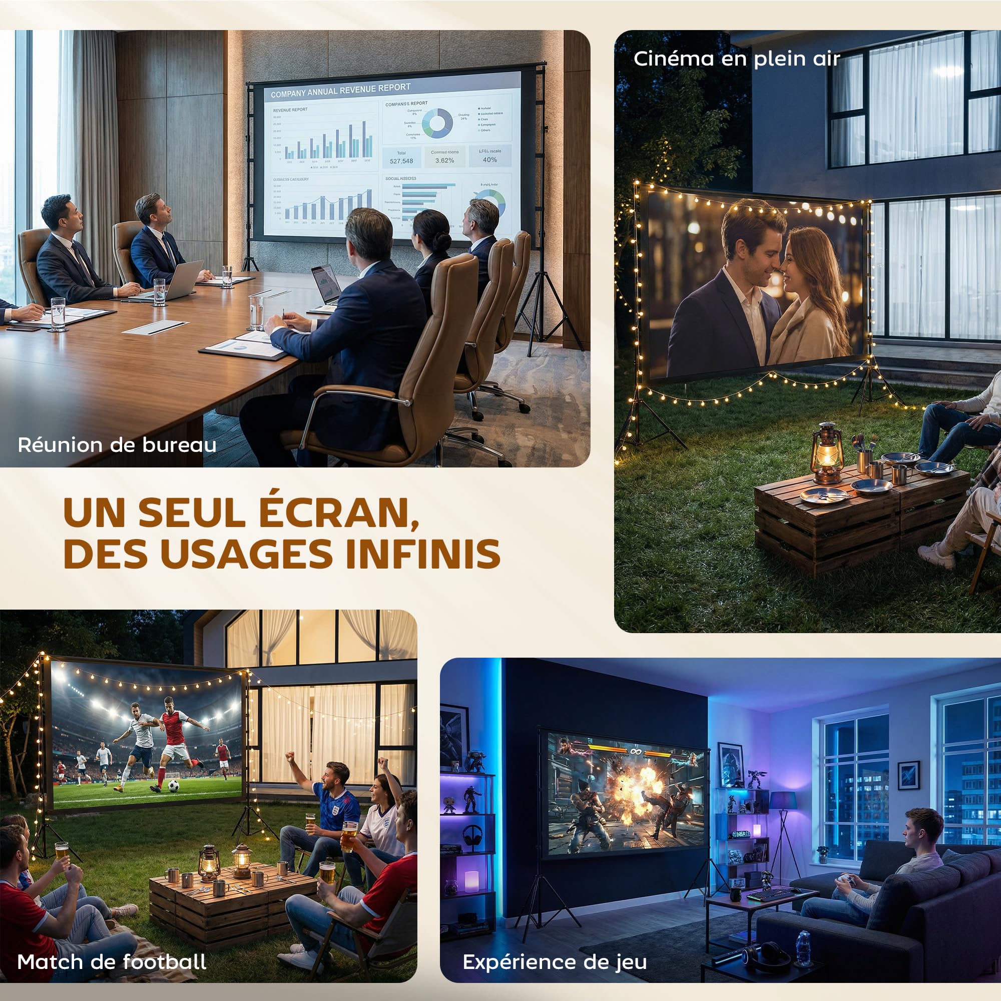 HOMCOM Écran de Projection avec Trépieds 100" 16:9 HD 4K/8K, 268Lcm, Écran Videoprojecteur sur Pied Portable, Double Face, 2 Trépieds Pliables, Angle de Vision 160°, pour Cinéma Maison, Bureau, Voyage