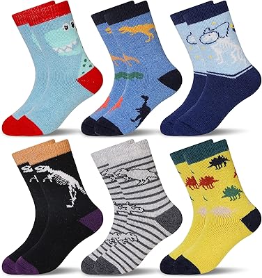 Eocom Kids Wool Socks For Boys Girls Warm Hiking Thermal Winter Cozy Soft Thick Toddlers Crew Boot Socks 6 Pairs