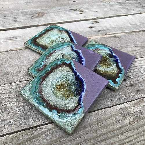 Geode Crackle Coaster in Purple and Green, Geode Coaster