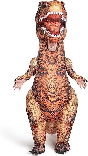 Miniatura 3 de Spooktacular Creations Disfraz inflable de Halloween para adultos, T-rex realista, disfraz de dinosaurio marrón de cuerpo completo, divertido traje