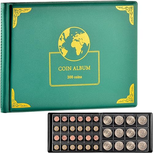 Álbum para colección de monedas, libro soporte para coleccionistas, organizador de colección de monedas con 300 fundas, caja de almacenamiento para