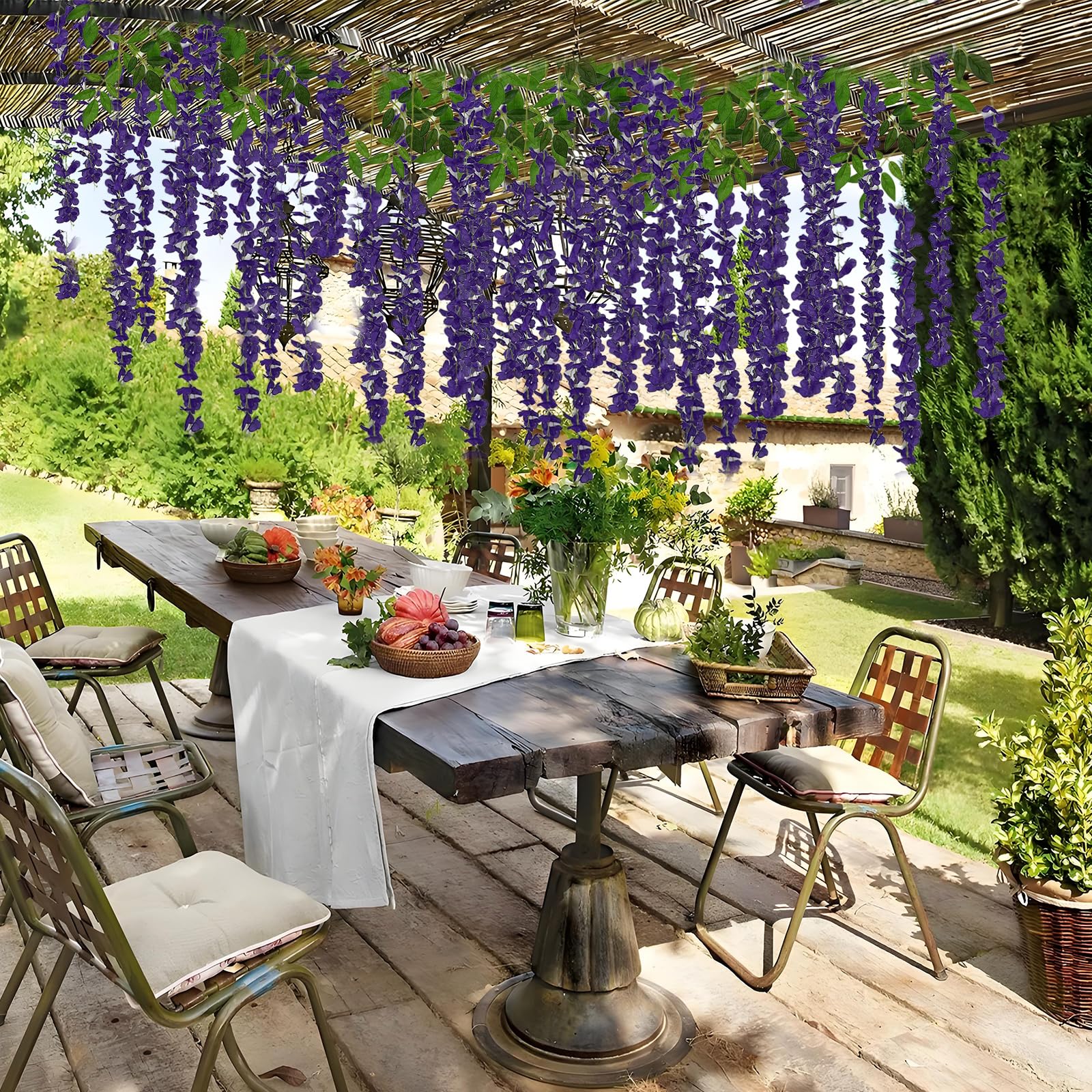 48 Pezzi Glicine Artificiale,3.75 Feet Piante Finte da Esterno,Fiori Finti,Fiori di Glicine Artificiale Appeso Ghirlanda per Sfondo,Matrimonio,Giardino e Casa Decorazione Murale (Viola pallido)