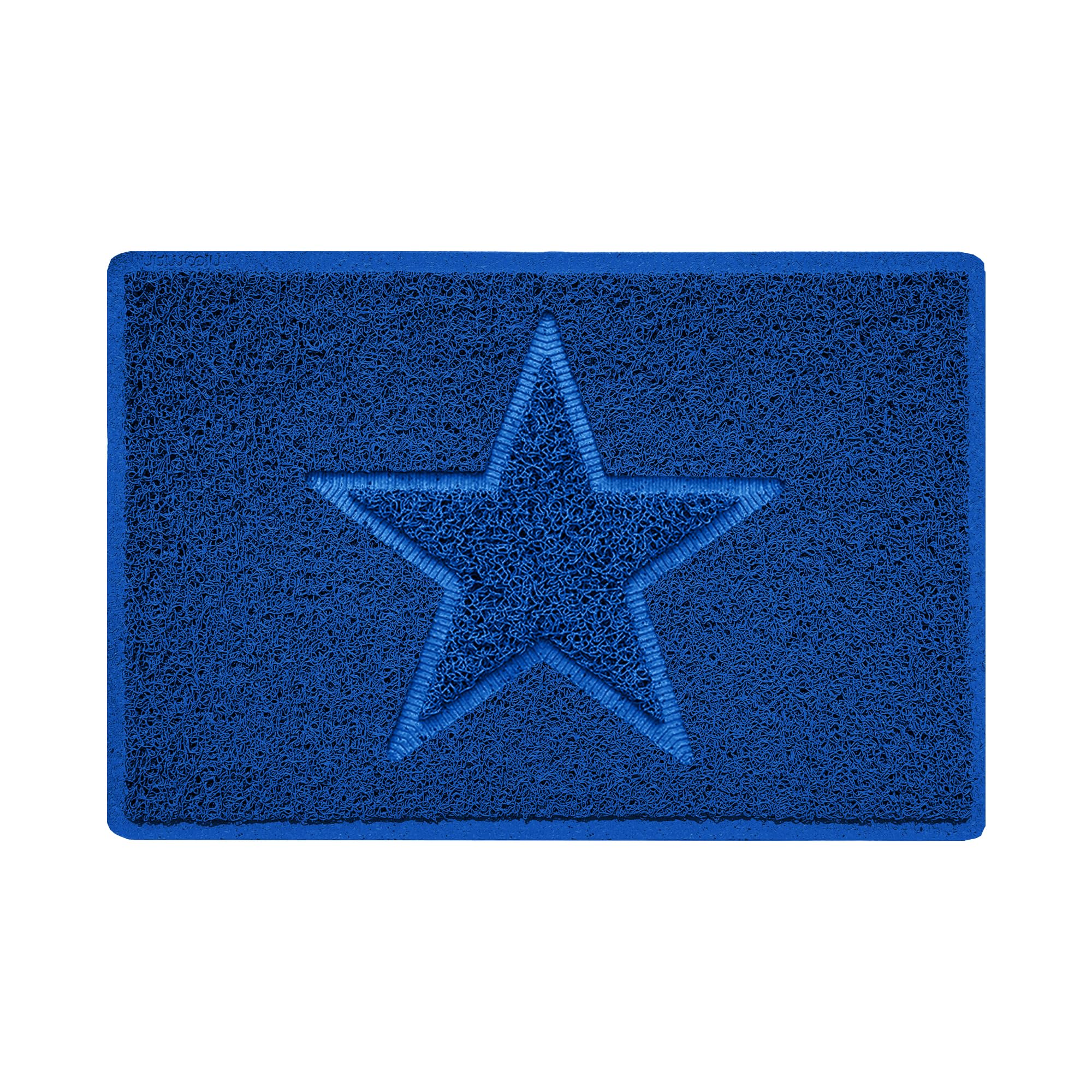 Nicoman Blue Star Shape Embossed Entrance Door Mat Non Slip Dirt Trapper Pvc Spaghetti Mat With Rubber Base, Jet Washable Quick Drying Doormat Indoor Or Outdoor - (Small, 60 X 40Cm)