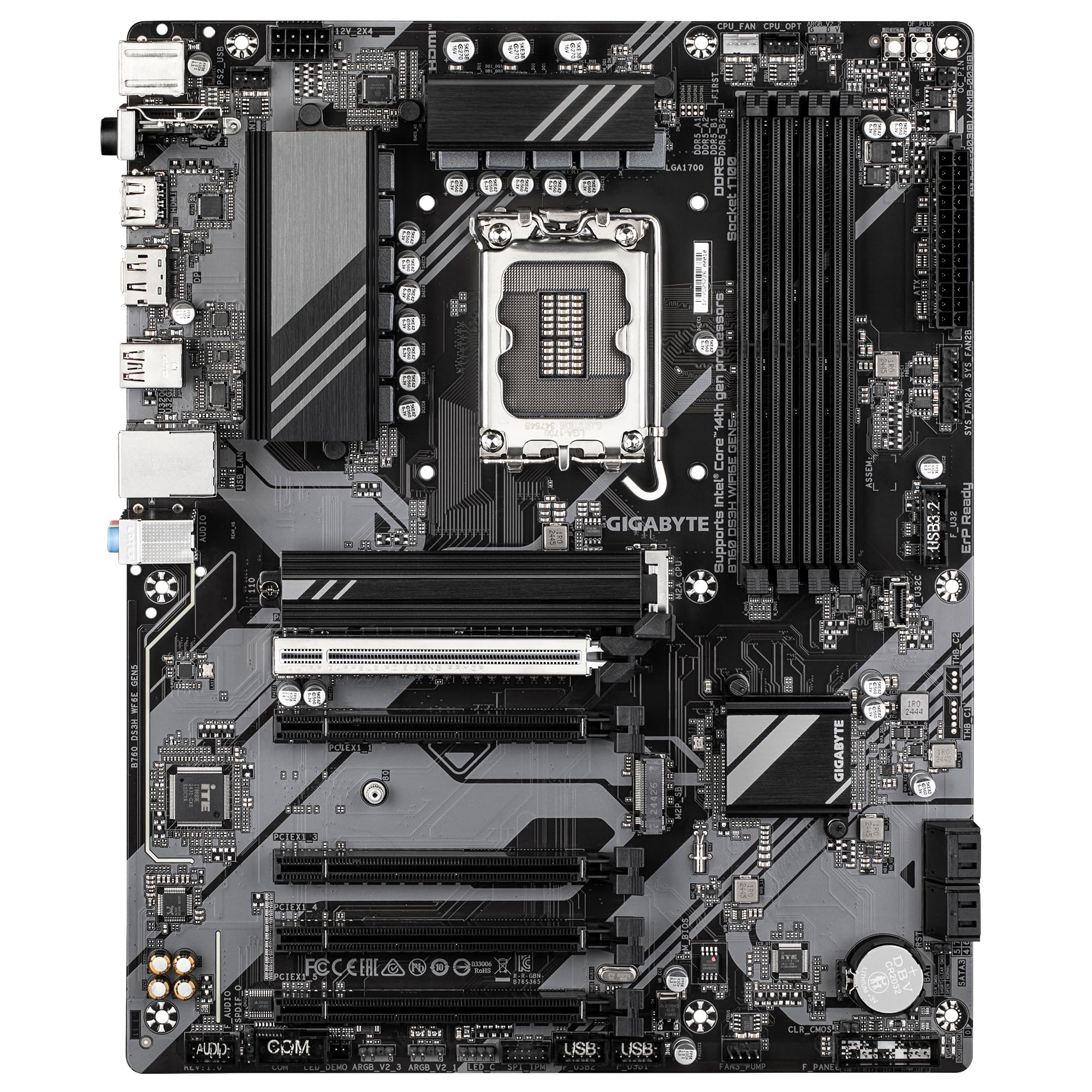 GIGABYTE B760 DS3H WIFI6E GEN5 płyta główna - obsługuje procesory Intel Core 14. generacji, 8+2+1 fazy cyfrowy VRM, do 5600 MHz DDR5, 2xPCIe 4.0 M.2, Wi-Fi 6E, 1 GbE LAN, USB 3.2 Gen 2x2