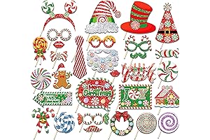 Christmas Photo Booth Props, 30 Pcs Glitter Christmas Photo Booth Props Kit