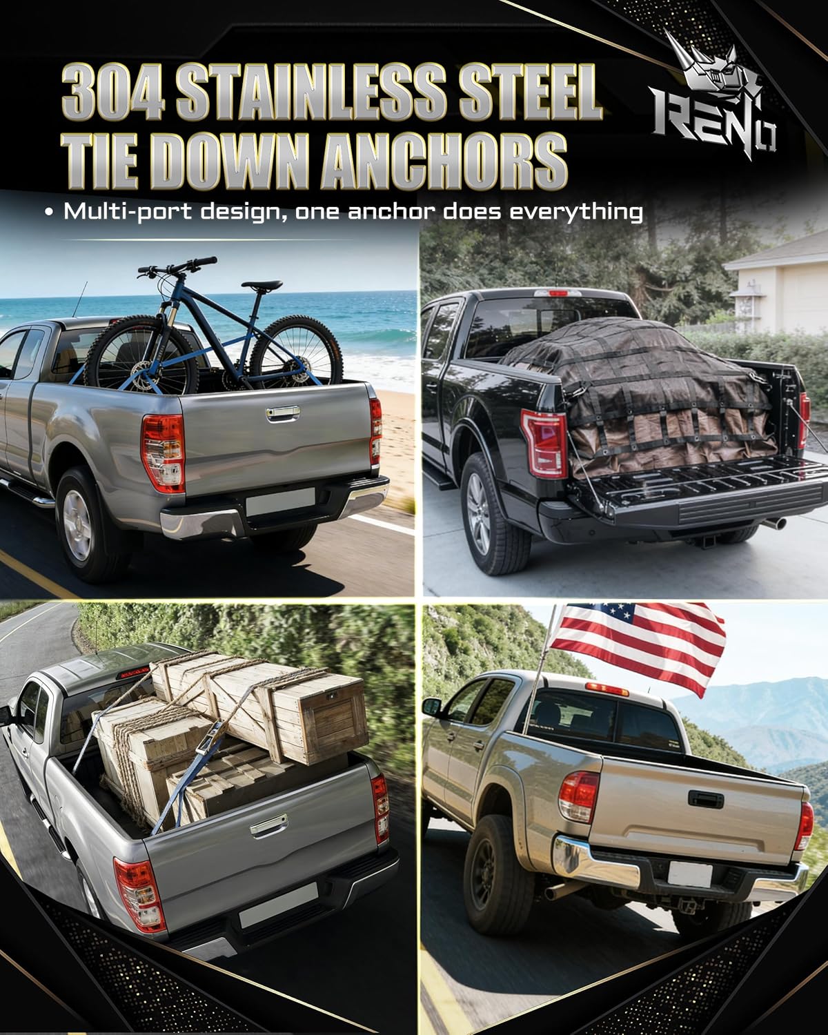 RENO Tie Down Anchors, 304 Stainless Steel Bed Rail Cleats Compatible with Tacoma Tundra Gladiator Deck Rail System Cargo Trailer Flag/Work Light Mounting Bracket, OEM PT27835160 PT2780C010 (Red,2pcs)