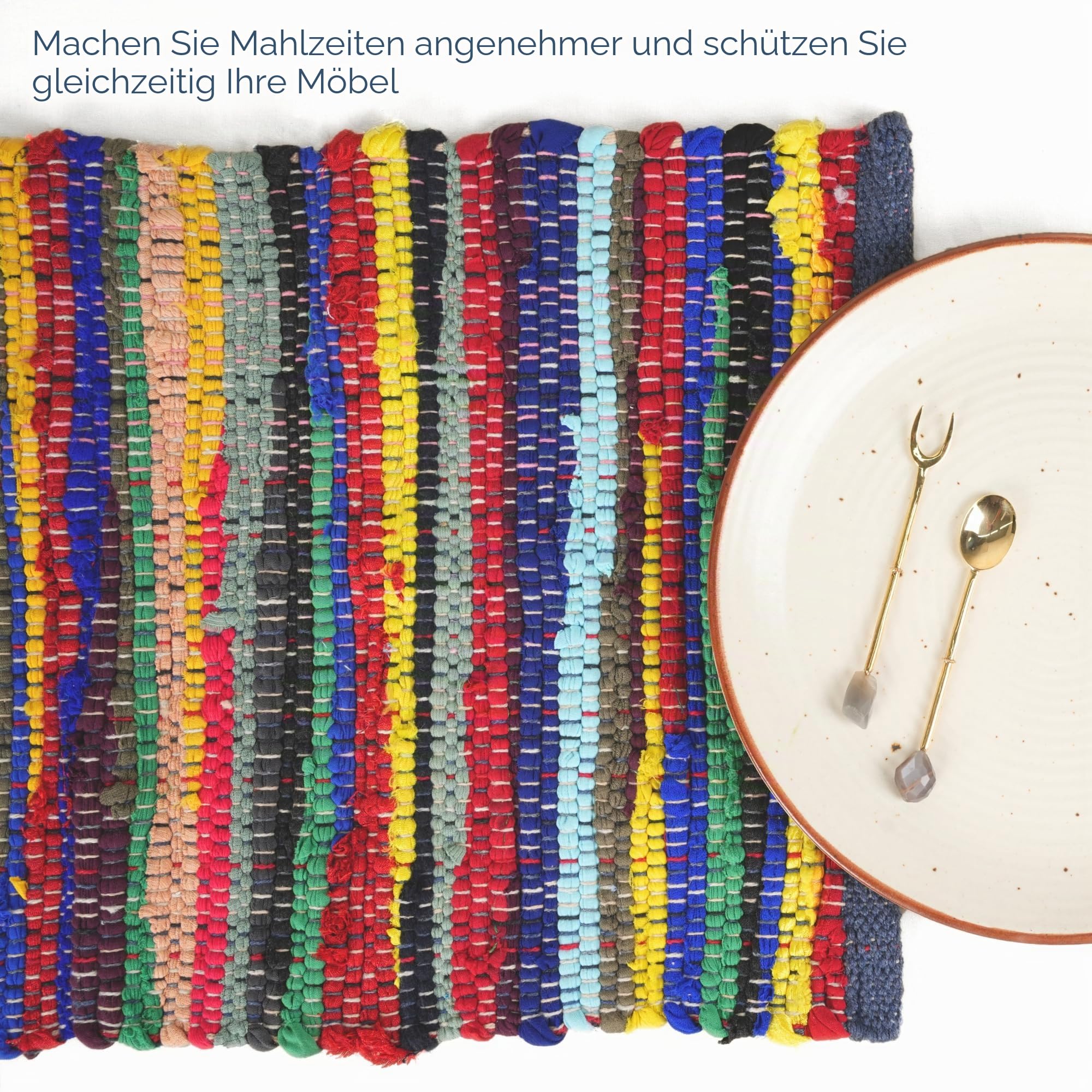 Bunt Abwaschbare 6er Set Tischset - 33x48 cm Baumwolle Gewebte Waschbar Tisch Matten Tischsets rutschfest Platzdeckchen Chindi Stoff Teller Platz Platzsets für Mittagessen und Abendessen