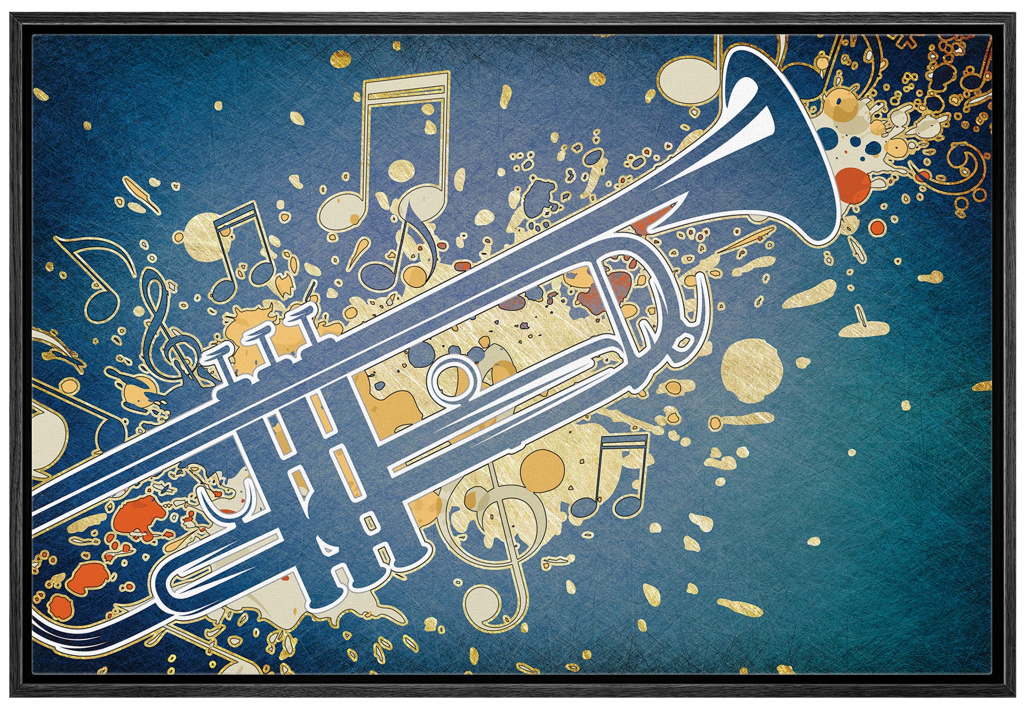 Amazon.co.jp: wall26 - 額入りキャンバス トランペット 青緑色の背景