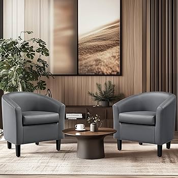 hia_　0226 Amazon.com: Yaheetech Barrel Chairs, Faux Leather Chairs