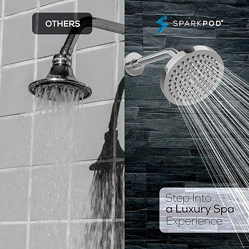 Miniatura 2 de SparkPod Cabezal de ducha de lluvia de 6 pulgadas con brazo de ducha de 9 pulgadas, lluvia de alta presión de ahorro de energía, brazo de ducha de