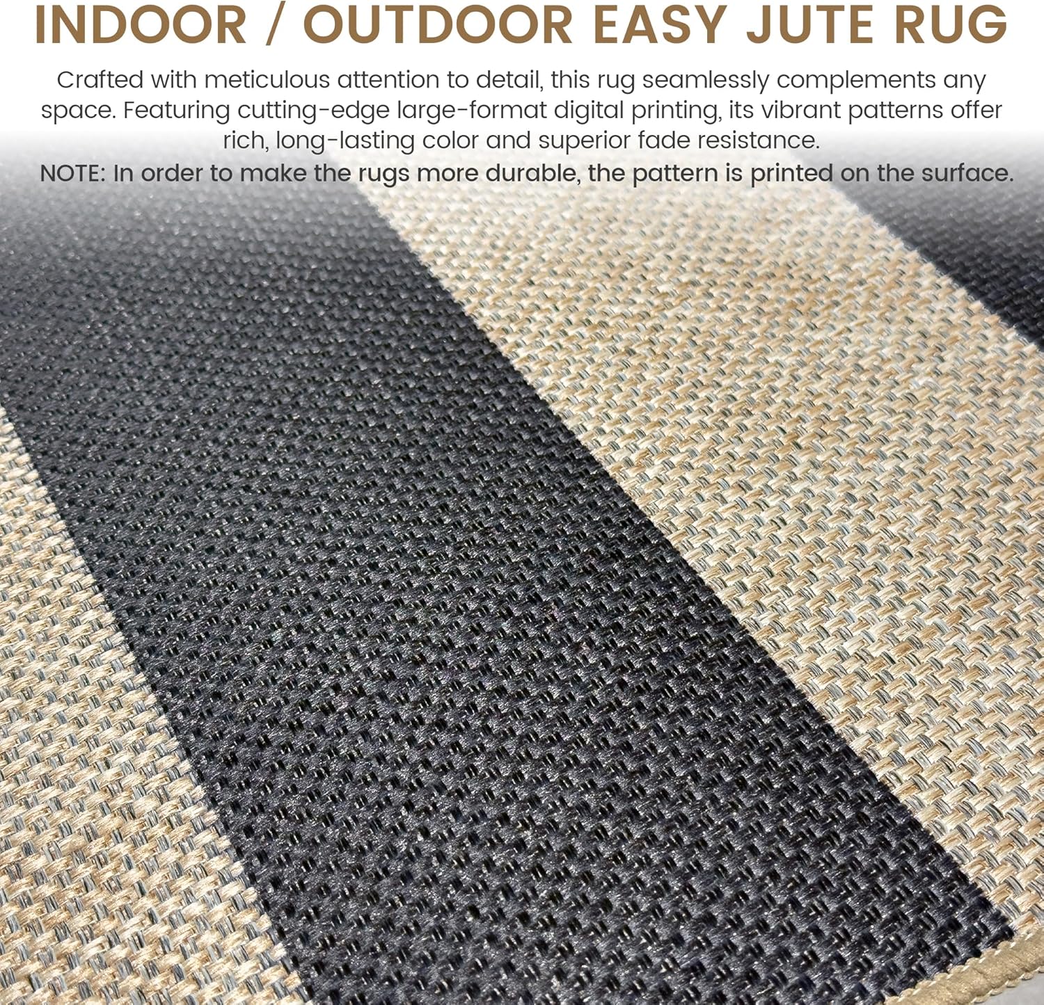 Washable Striped Easy Jute Runner Rug 2x6, Black Boho Geometric Outdoor Indoor Patio Area Rug, Woven Non Slip Thin Neutral Long Runner Carpet Mat for Hallway Kitchen Entryway Porch Farmhouse - Image 5