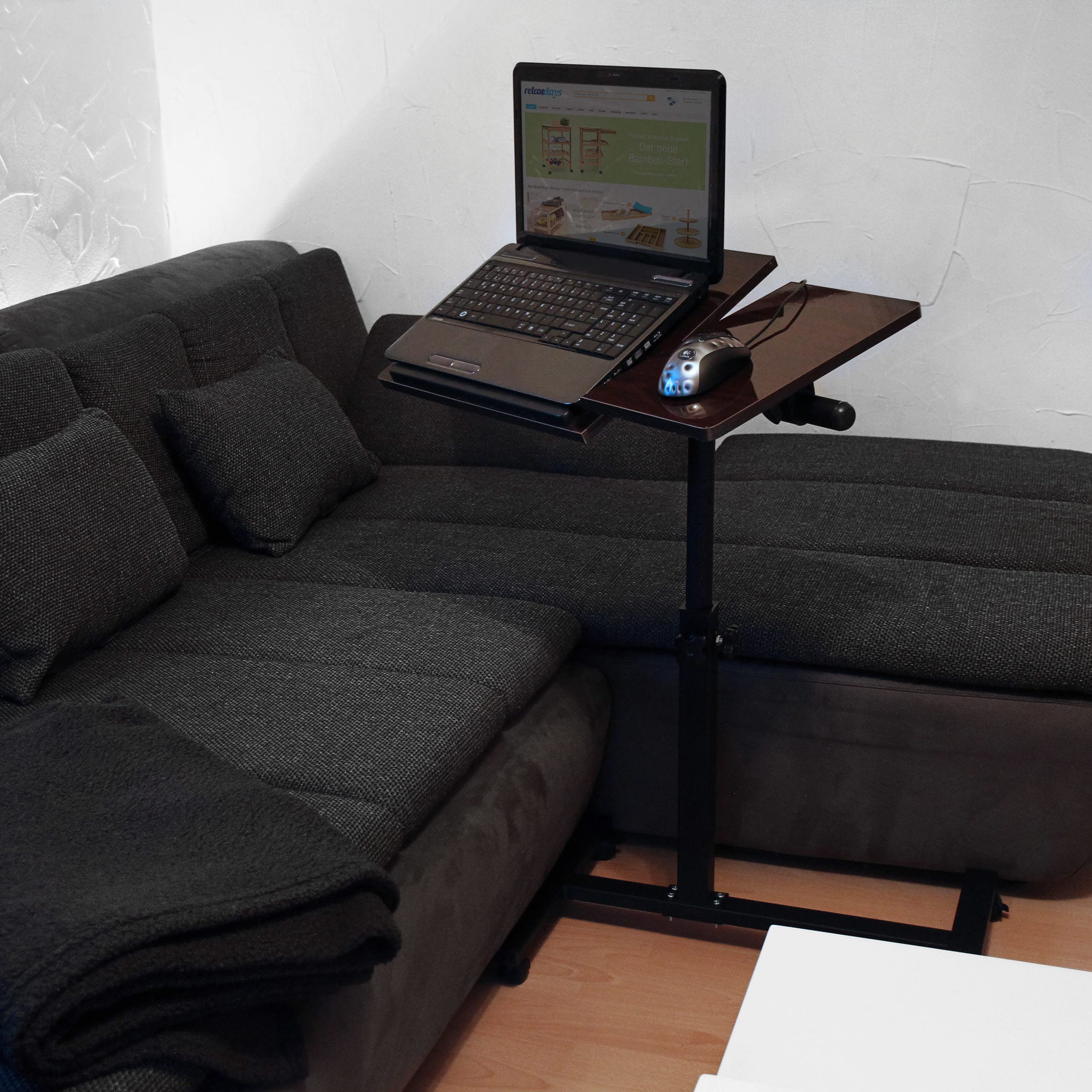 Relaxdays Table pour ordinateur portable hauteur réglable roulettes support pliable H x l x P: 95 x 60 x 40,5 cm bois d'ébène, noir