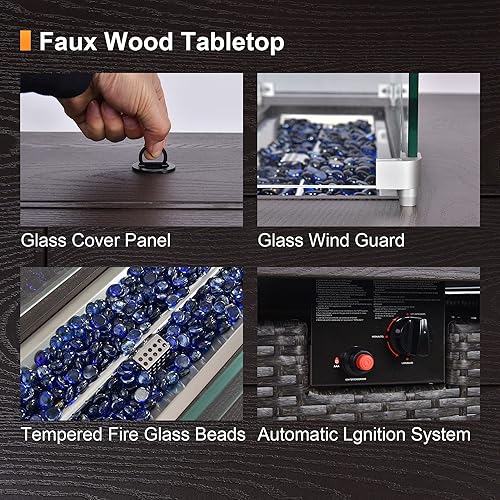 Miniatura 3 de Mesa para fogata de 42 pulgadas para exteriores de gas propano para exteriores, 50,000 BTU de encendido automático, mesa de ratán para exteriores