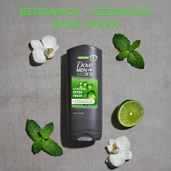 DOVE Men + Care Body Wash and Face for Fresh, Healthy-Feeling Skin Extra Fresh Cleanser That Effectively Washes Away Bacteria While Nourishing Your 13.5 oz