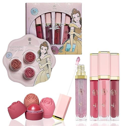Disney Belle Maison - Juego de maquillaje cosmético, colección esencial de maquillaje, Princess Belle Beauty and the Beast - Incluye 3 bálsamos