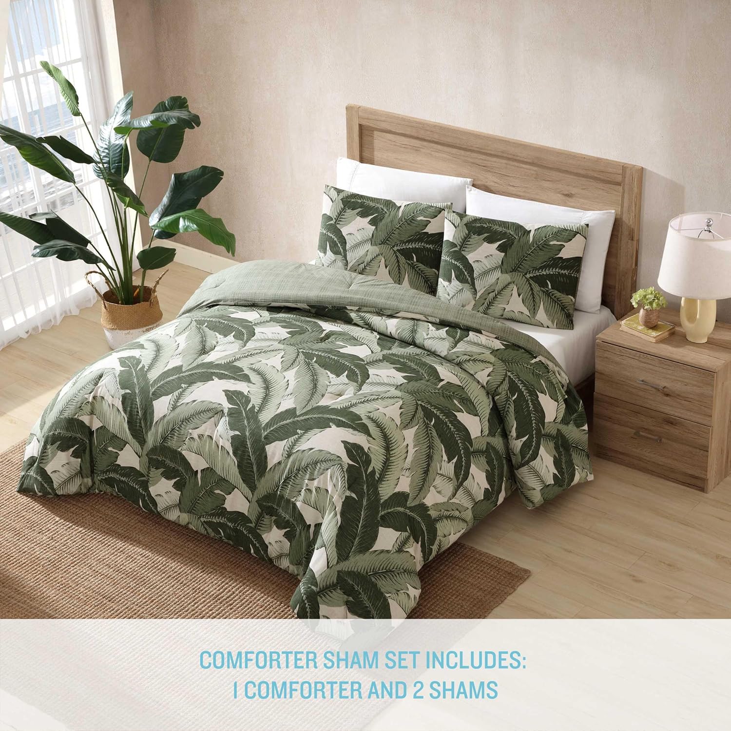 Tommy Bahama - Full/Queen Comforter Set, Super Soft Cotton Bedding with Matching Sham(s), Super Soft, Oeko-Tex Certified (Vintage Palms Green, Full/Queen)