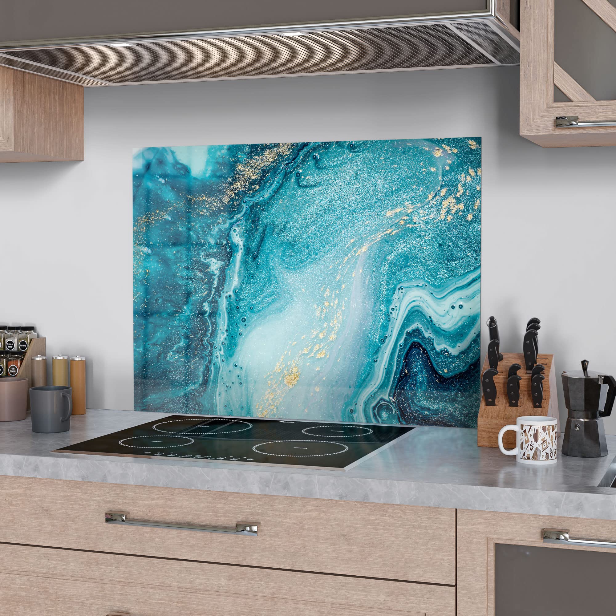 Crédence De Cuisine En Verre 60x60 Cm Motif Marbre Avec Accent Doré - Protection Anti-Éclaboussures, Facile à Nettoyer | DEQORI
