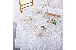 QueenDream 60 Inch Round White Rosette Wedding Tablecloth