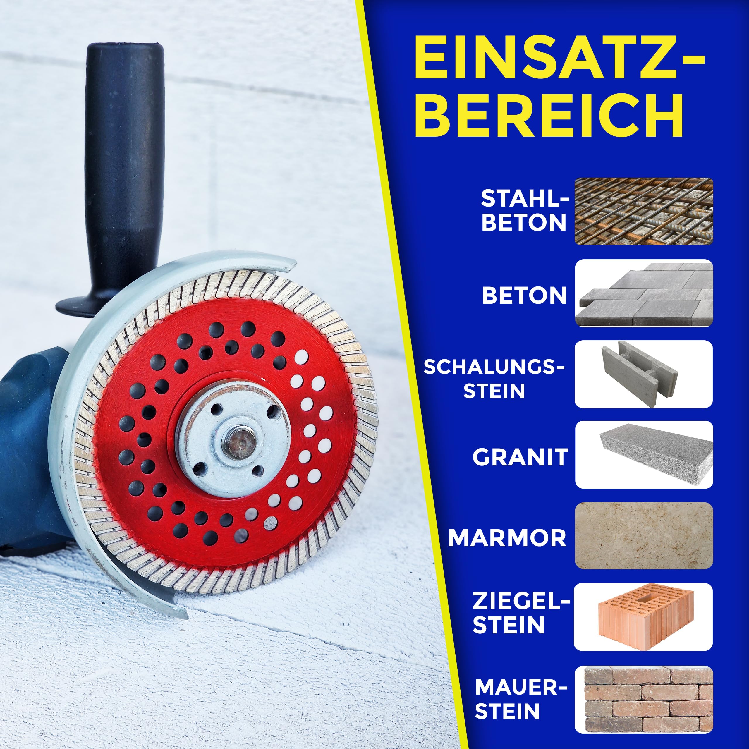 BERGMANN ® Disco de diamante de 350 mm de diámetro para hormigón armado, hormigón, granito, piedra, mármol, ladrillo, etc. Disco de corte de diamante para amoladora angular Bosch Makita Metabo
