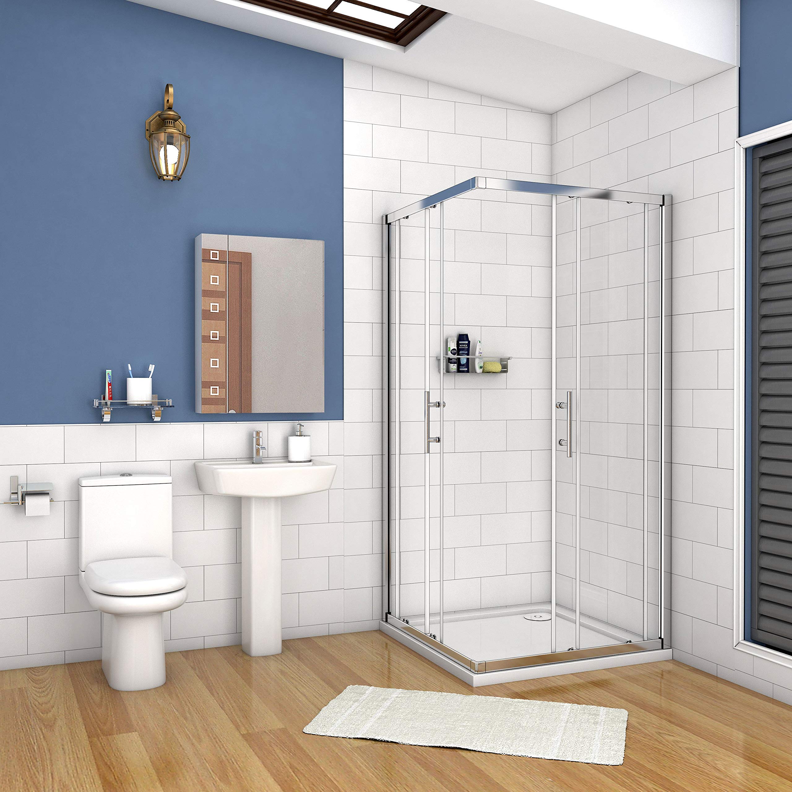 Box Doccia angolare 80x80x195cm vetro 2 ante una fissa ed una scorrevole