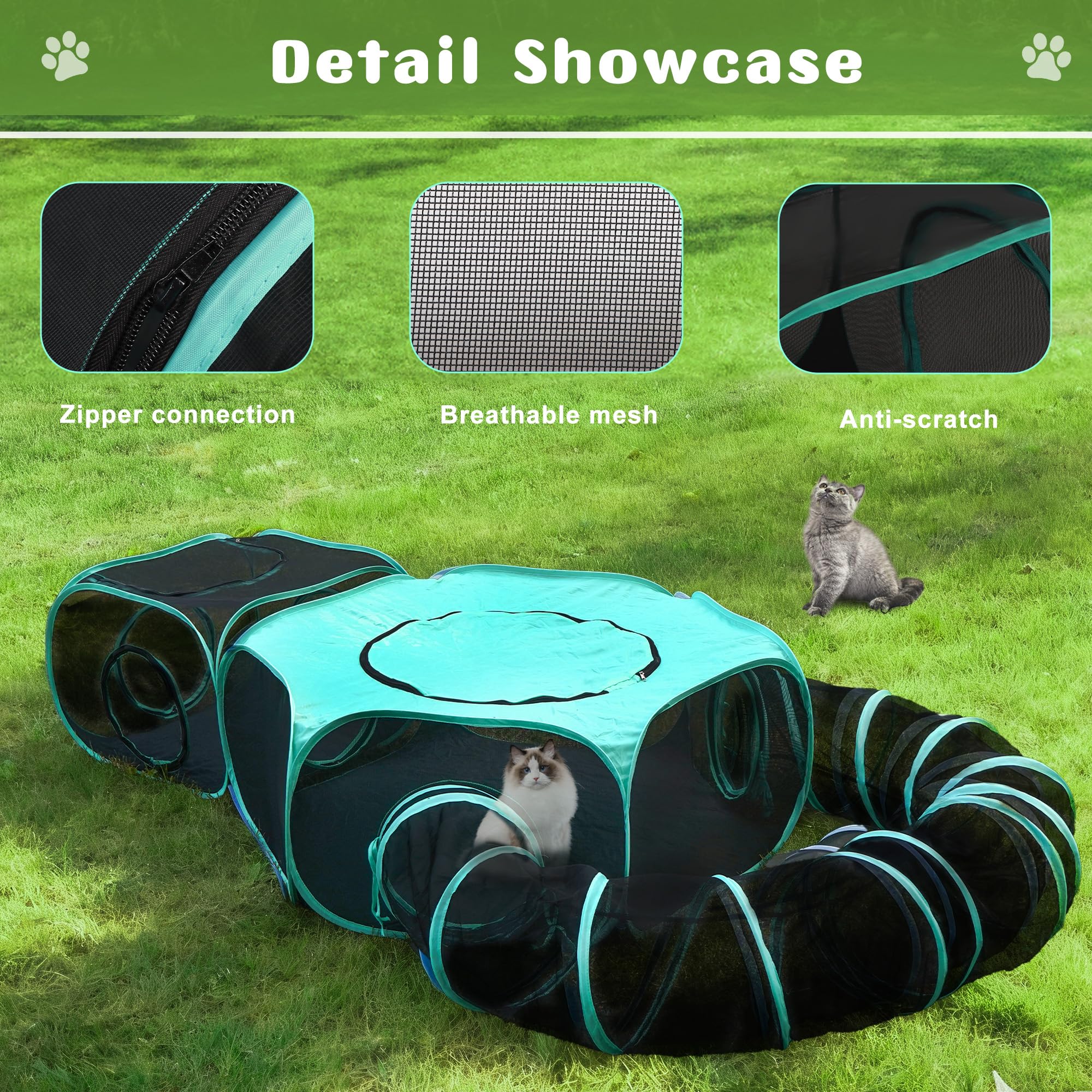 Gran recinto al aire libre para gatos, tienda de campaña plegable portátil 3 en 1 modular con ventanas conectadas para interior y exterior, viajes, jardín, parque