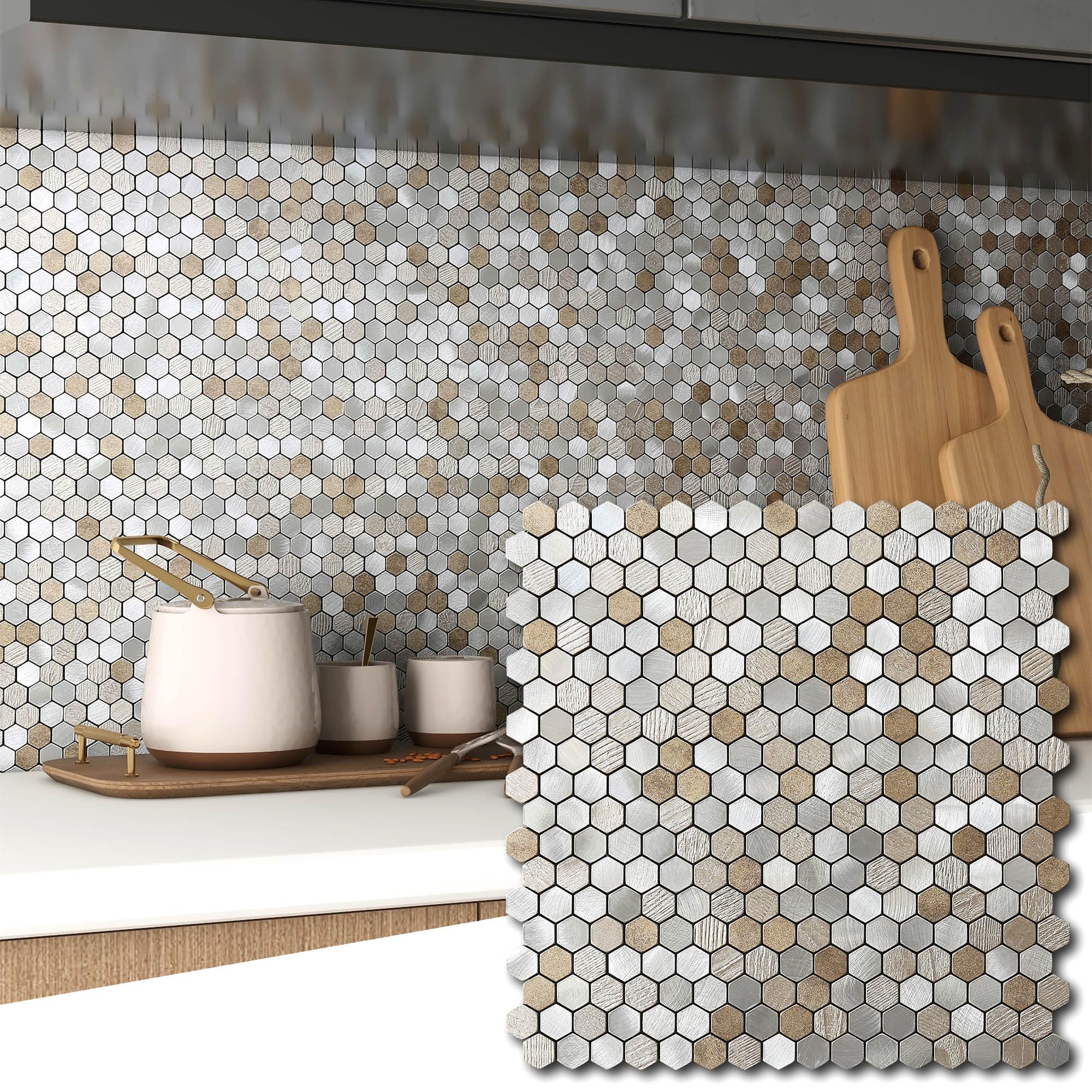 VAOVI Selbstklebende Mosaikfliesen Fliesenaufkleber Beige,10 Stück