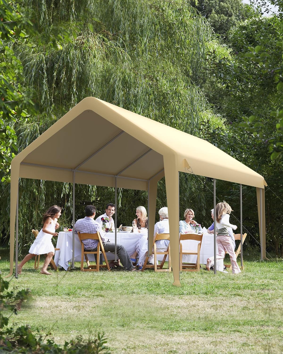 DEXSO Carport 10x20 Portable Garage, Reinforced Steel Poles and 180g PE Heavy Duty Waterproof Canopy, 4 Roll-up Doors, 4 Ventilated Windows, for Pickup, Boat, and Equipment, Silver Gray DEXSO Carport 10x20 Portable Garage, Reinforced Steel Poles and 180g PE Heavy Duty Waterproof Canopy, 4 Roll-up Doors, 4 Ventilated Windows, for Pickup, Boat, and Equipment, Silver Gray