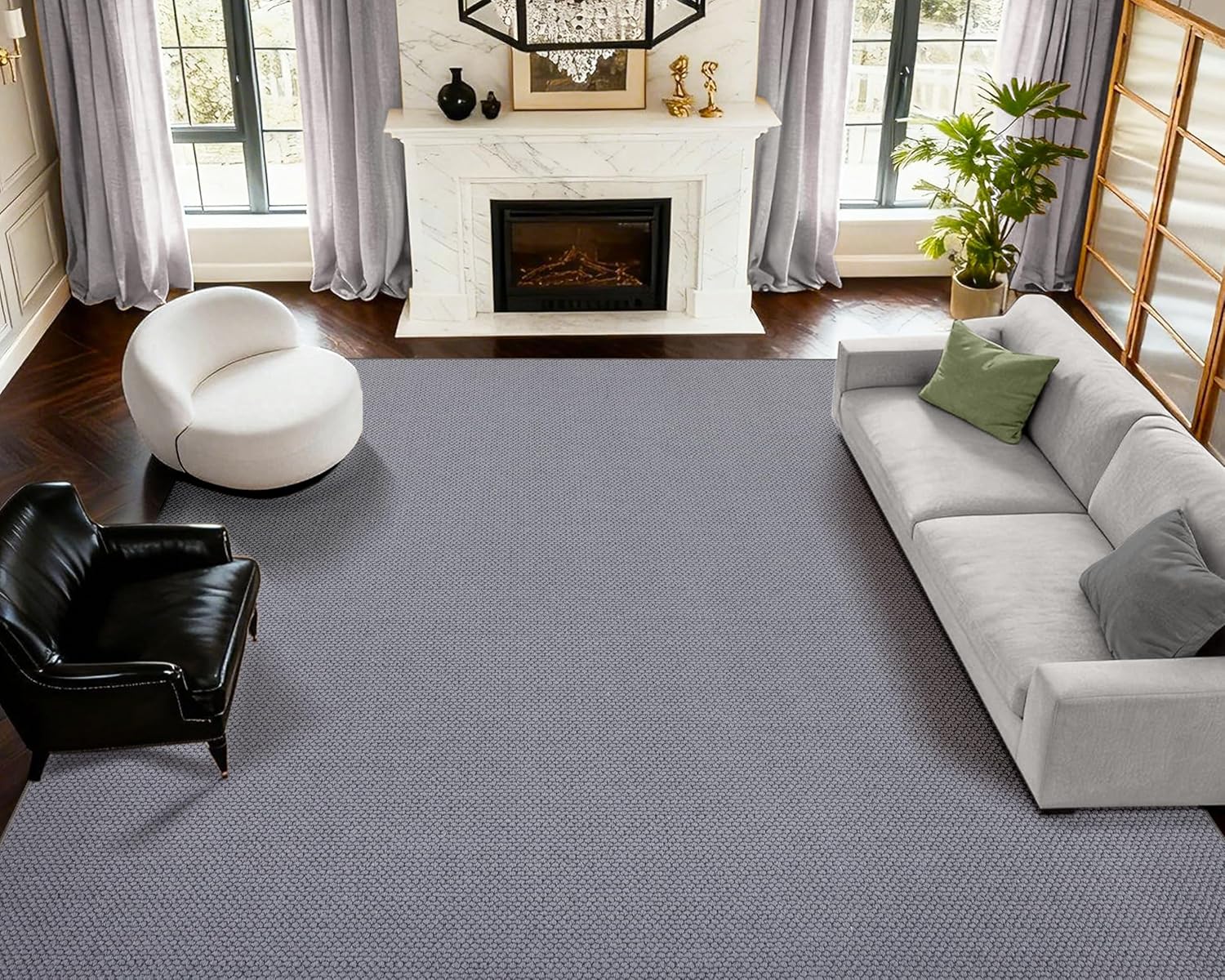 ANSSO Wool Rugs 8x10 for Living Room,80% Merino Wool and 20% Cotton Soft Tufted Area Rug with Cotton Non-Slip Backing,Large Area Rug for Bedroom Bedroom, Dining and Home Office (Dark Gray)