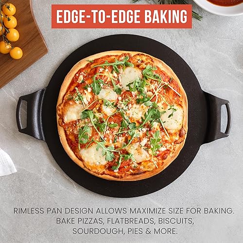 Miniatura 16 de Chef Pomodoro Sartén para pizza de hierro fundido, sartén de hierro fundido de 12 pulgadas con asas, sartén Dosa para Dosa Tawa Roti, sartén