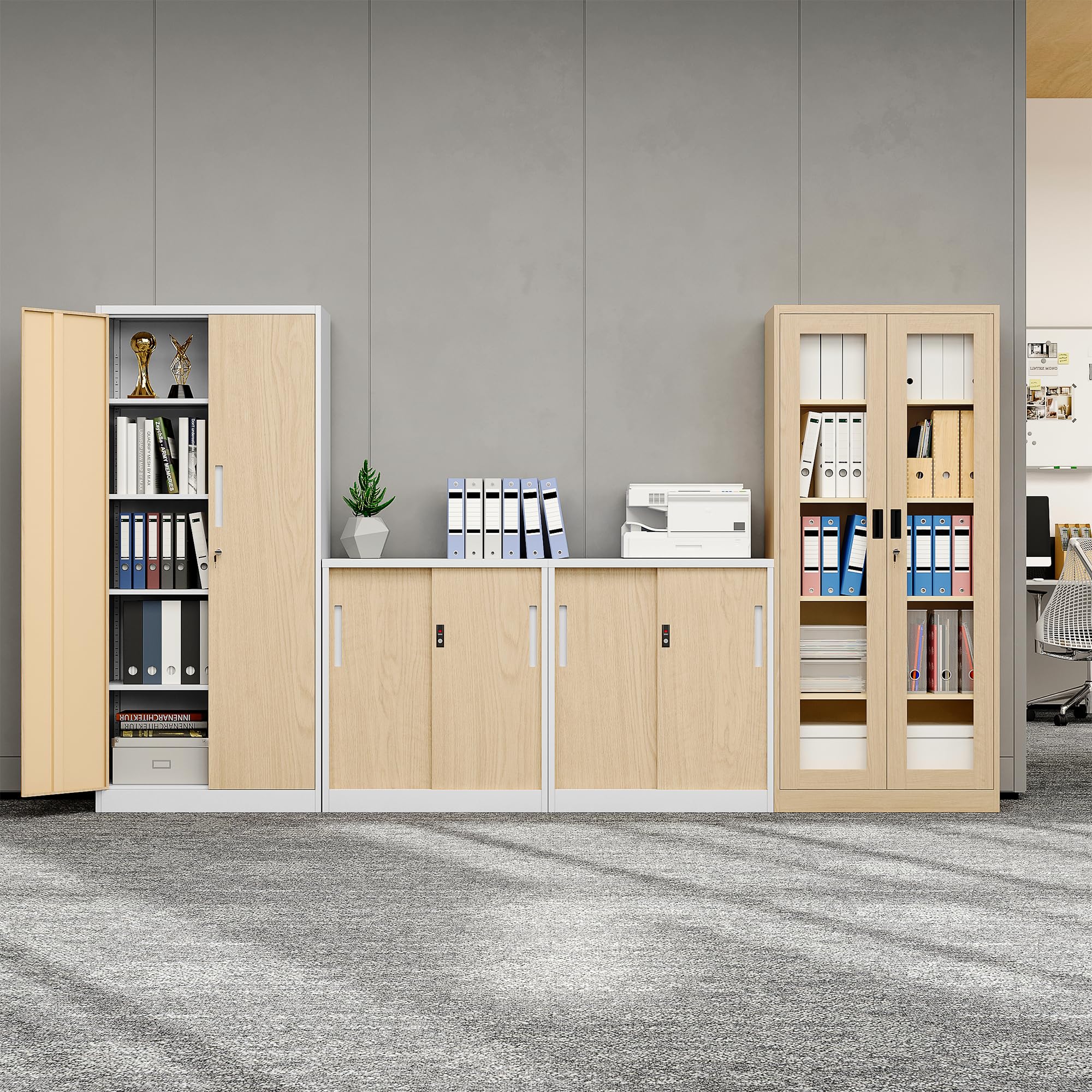 Amazon.co.jp: COOLIVE 鍵付き書庫 強化ガラス窓仕様 高さ180cm