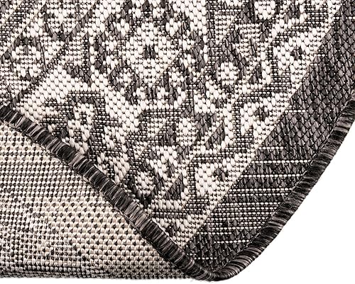 Miniatura 93 de Rugs.com Outdoor Aztec Collection Alfombra – 4 x 6 pies alfombra de tejido plano gris carbón perfecta para salas de estar, grandes comedores, planos