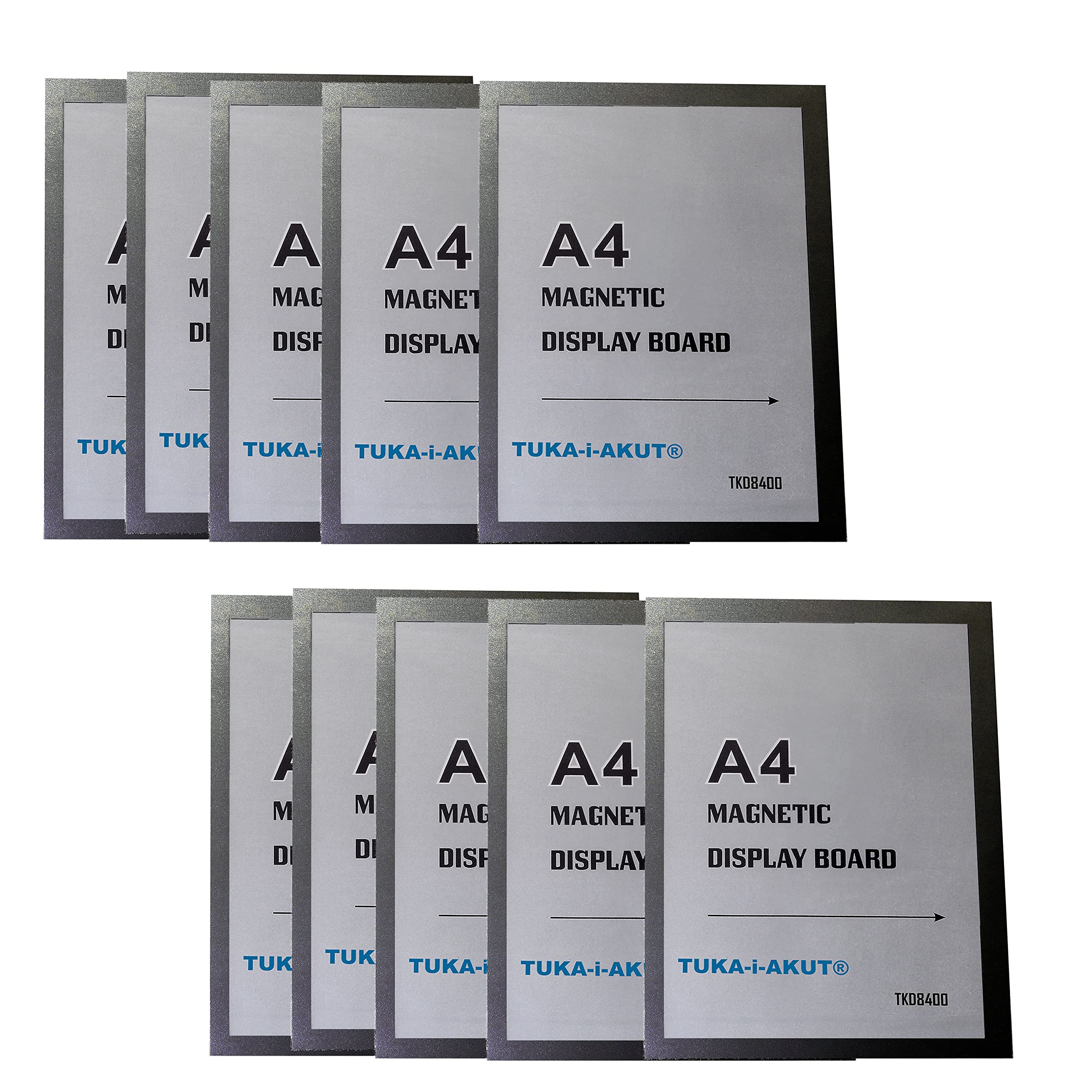 TUKA-i-AKUT 10x A4 Marco Magnético Autoadhesivos, Fundas para Documentos, Letreros, Avisos, Cartel, Paredes y Ventanas, Intercambio de Inserción Rápida, 10 Unidades en Color Negro, TKD8400-A4-10x