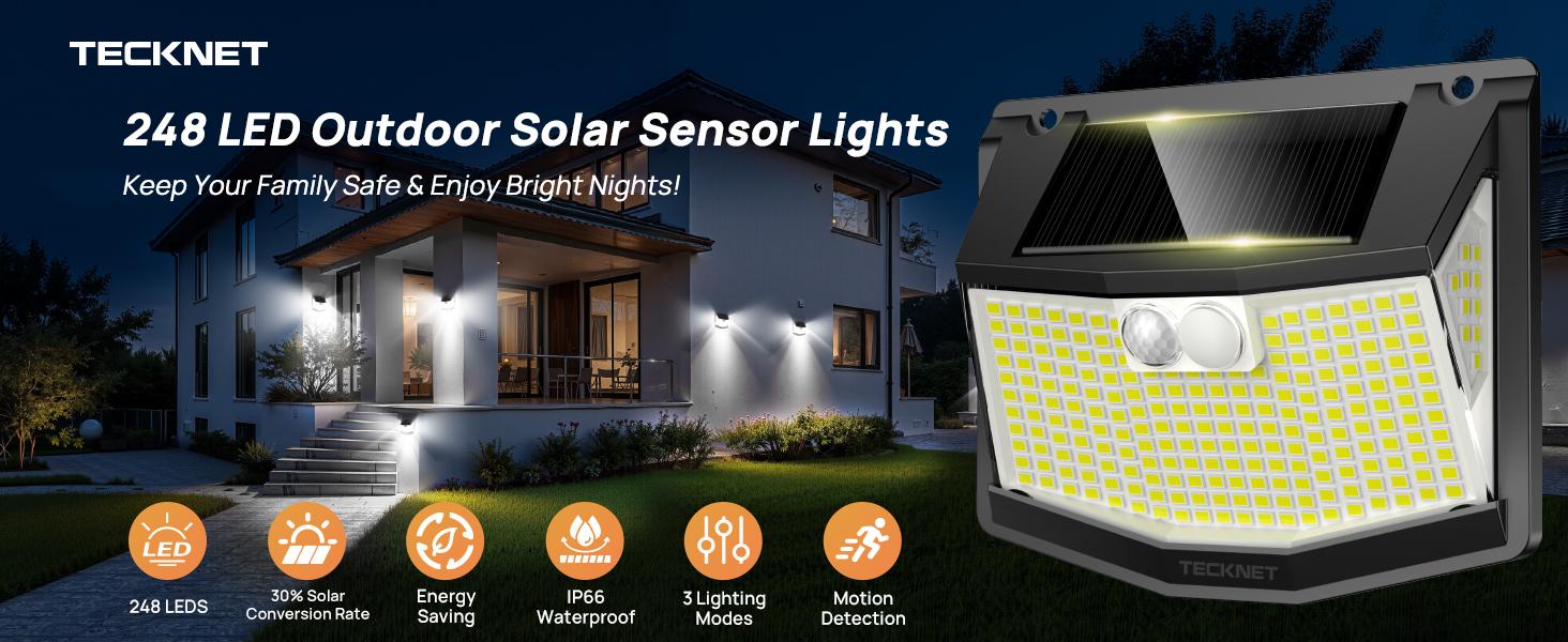 Amazon.com: TECKNET 248 LED Outdoor Solar Lights & Motion Sensor