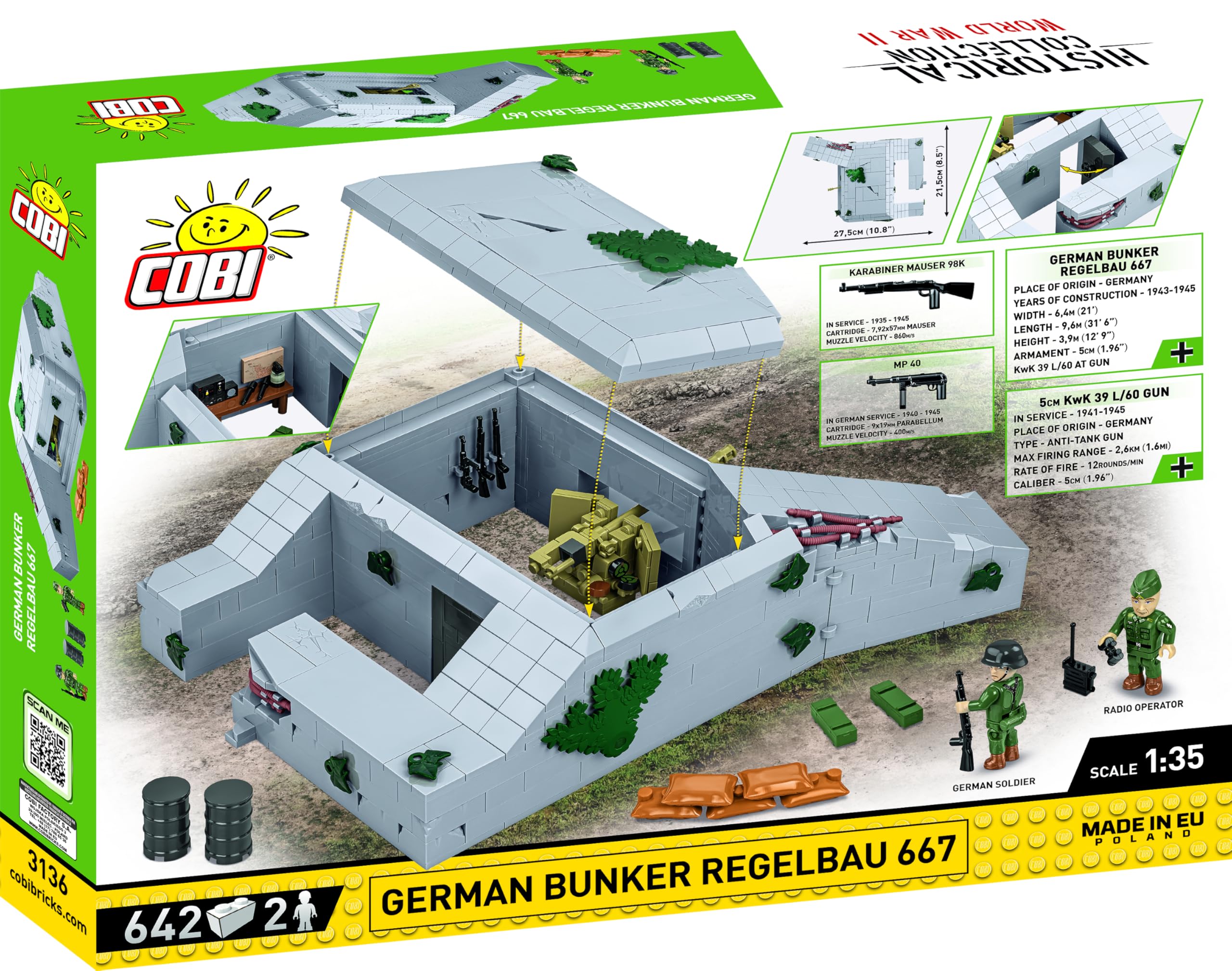 COBI Regelbau 667 - German Bunker, Grau, Grün