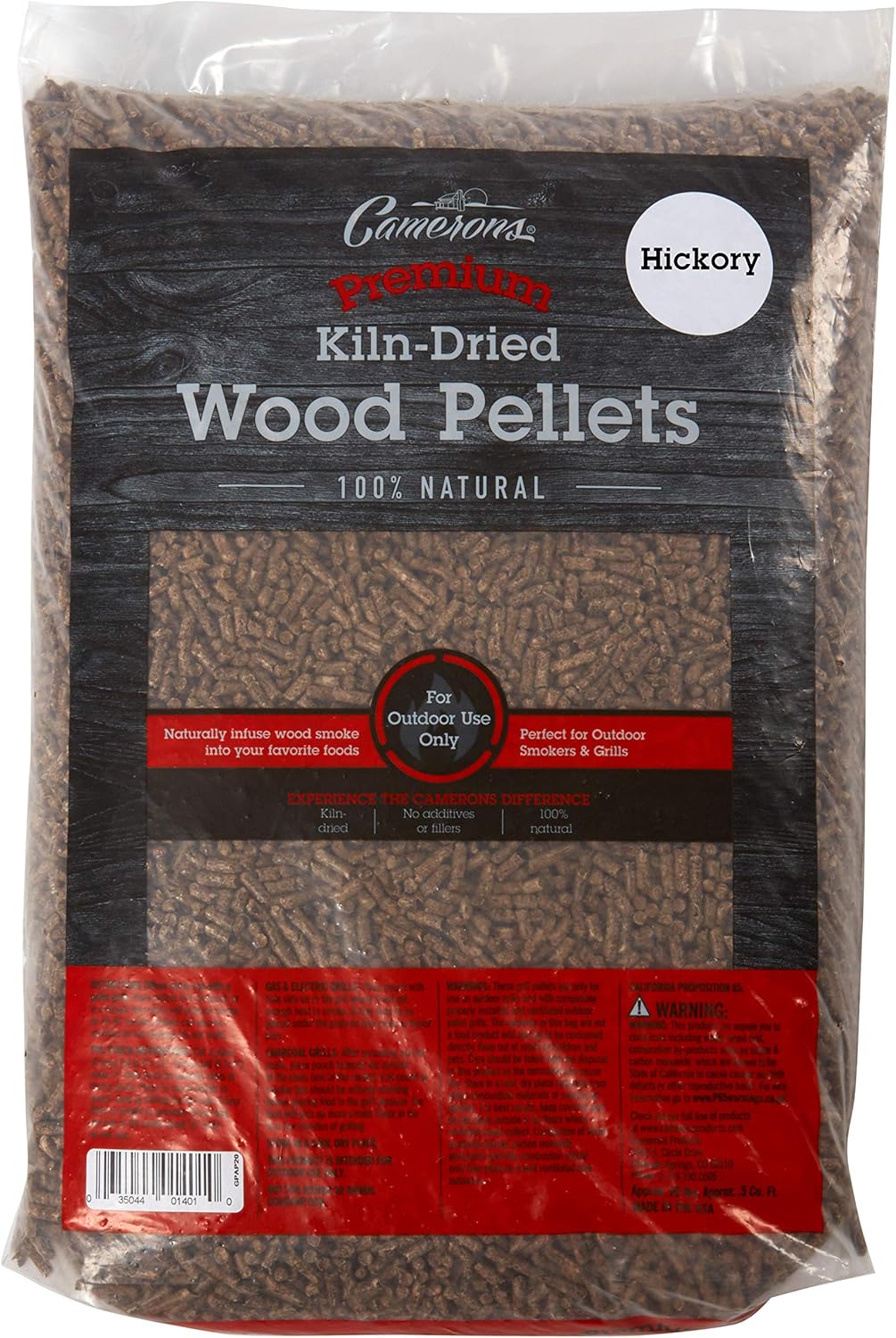 Camerons Pellets for Grilling (Hickory)- Barbecue Wood Smoking Pellets for Smoker Box and BBQ Grills- 100% All-Natural Kiln-Dried Barbeque Fuel, No Fillers- 20 lb Bag : Patio, Lawn & Garden