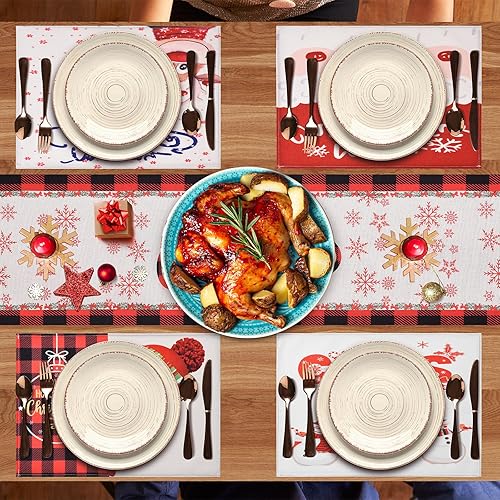 Miniatura 4 de Manteles individuales de Navidad, 12 x 18 pulgadas, temporada de invierno, Navidad, vacaciones, muñeco de nieve, árbol, camión, búfalo rojo, a