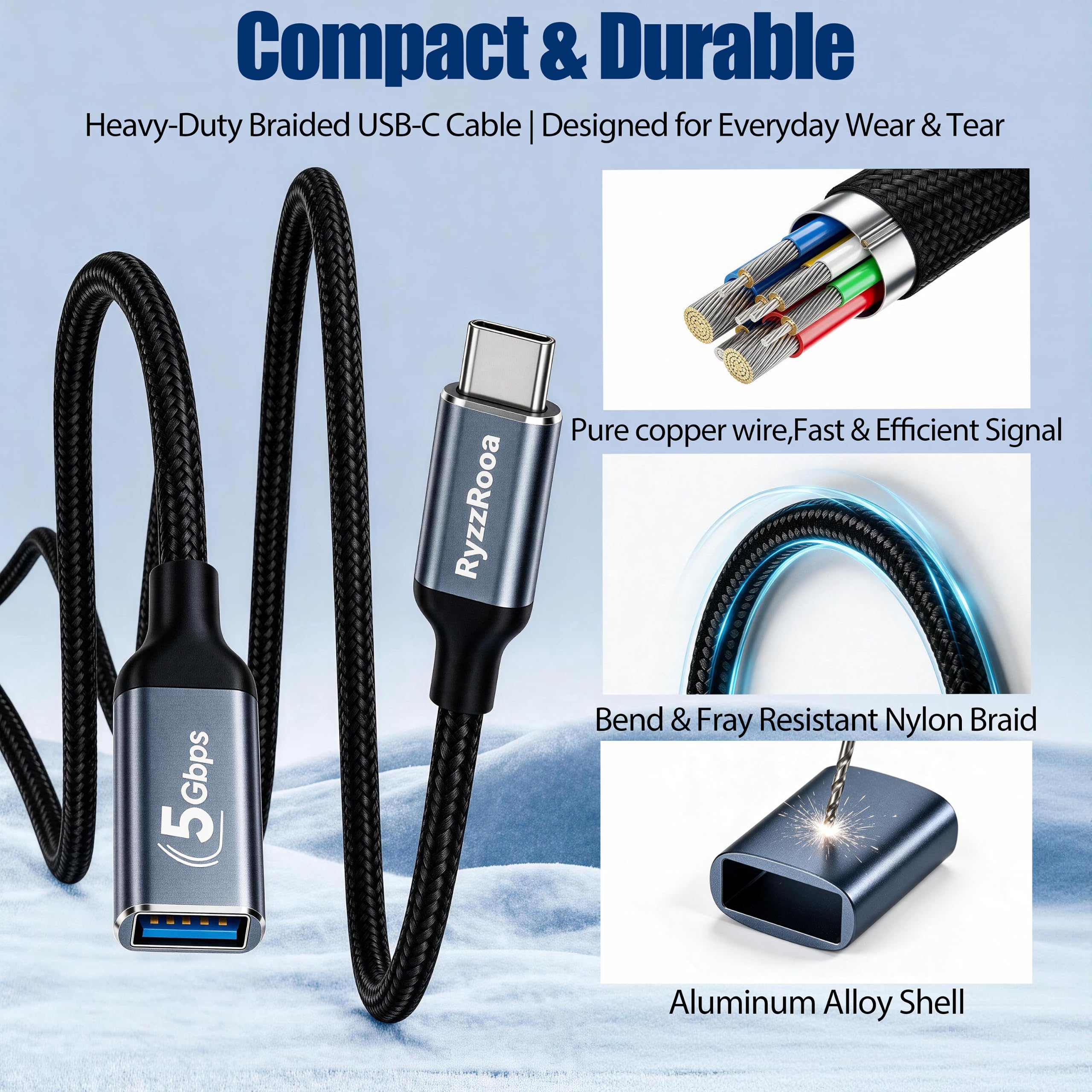 Cable USBC-USBA de 6 pulgadas, paquete de 10, 15 W-5 Gbps, macho a