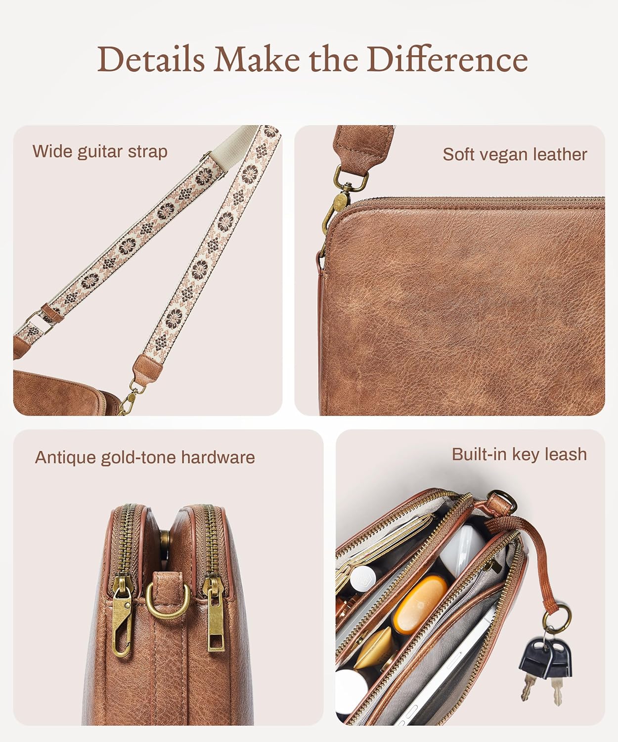 Yarnic Women Crossbody Bag Trendy Faux Leather Cross Body Purse Guiter Strap Shoulder Handbag Sling Anti-theft Zipper - Image 6