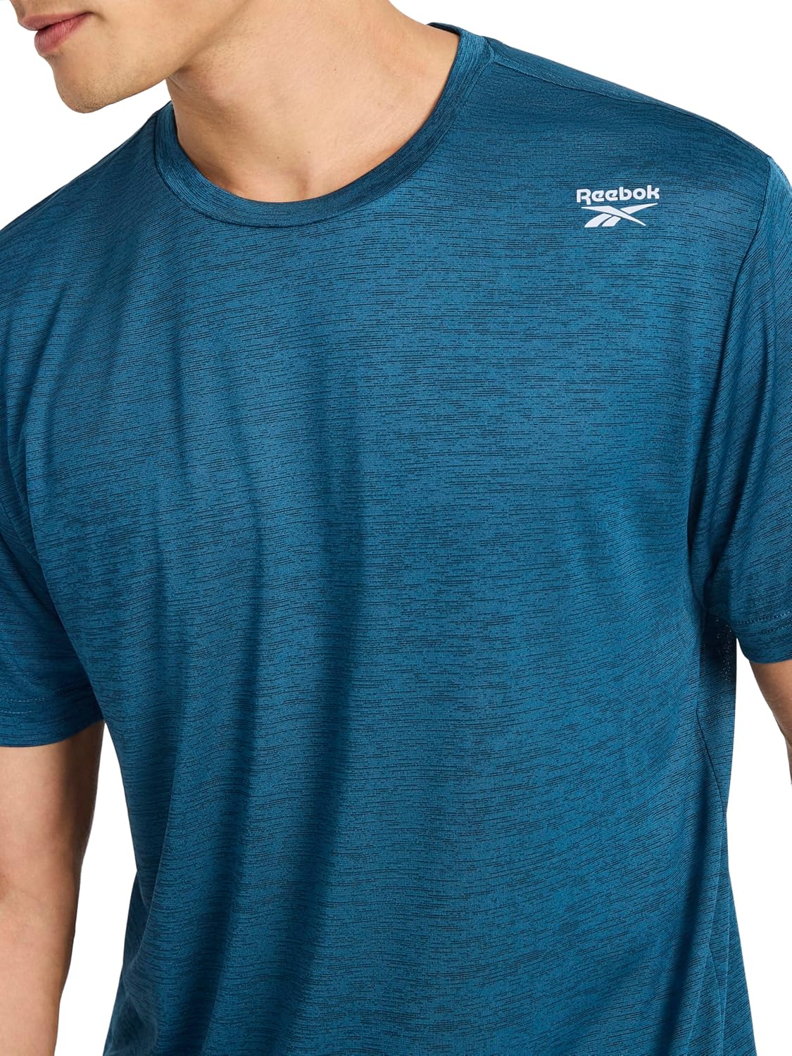 Reebok Mens Small Logo Short Sleeve Crewneck T-Shirt, Standard Fit, Breathable Lightweight Stretch Knit Fabric - Image 4