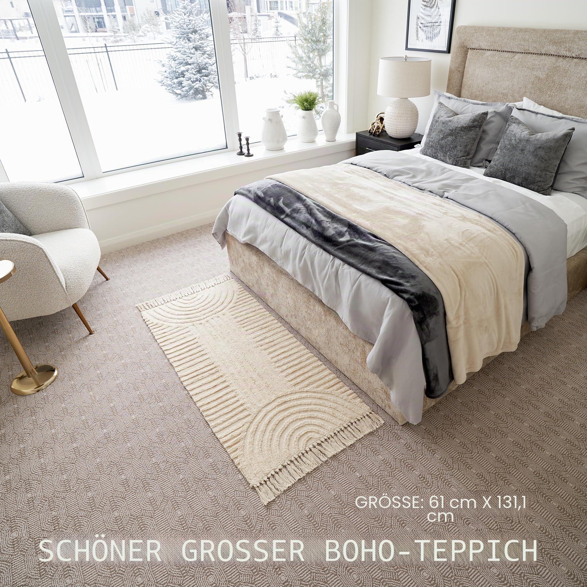 KIBAGA Boho-Badezimmerteppich mit Quasten, weich, waschbar, rutschfeste Baumwollmatte, perfekte Größe für Moderne Wohnkultur
