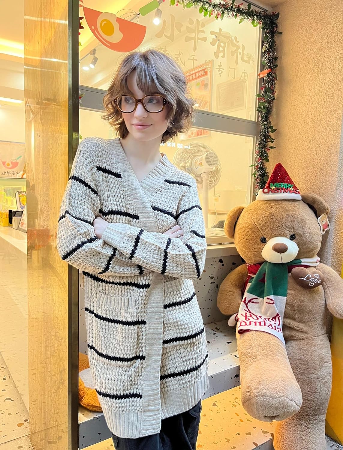 Zeagoo Women's 2025 Fall Open Front Cardigan Long Batwing Sleeve Chunky Knit Sweater Loose Outerwear Coats with Pockets - Image 3