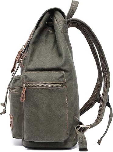 Miniatura 5 de KAUKKO mochila clásica de lona, mochila casual de día, morral de piel para la escuela, bolsa para computadora portátil