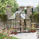 ALAULM 6 x 4ft Polycarbonate Greenhouse, Large Walk-in Garden Greenhouse with Lockable Door, Gabled Roof & Dual-Side Rain Gutters for Plants, Patio, Backyard(Black) - 1
