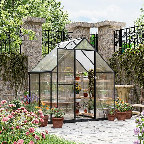 ALAULM 6 x 4ft Polycarbonate Greenhouse, Large Walk-in Ga… - 1